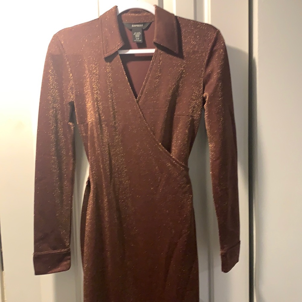 Express metallic wrap dress bronze sz 4